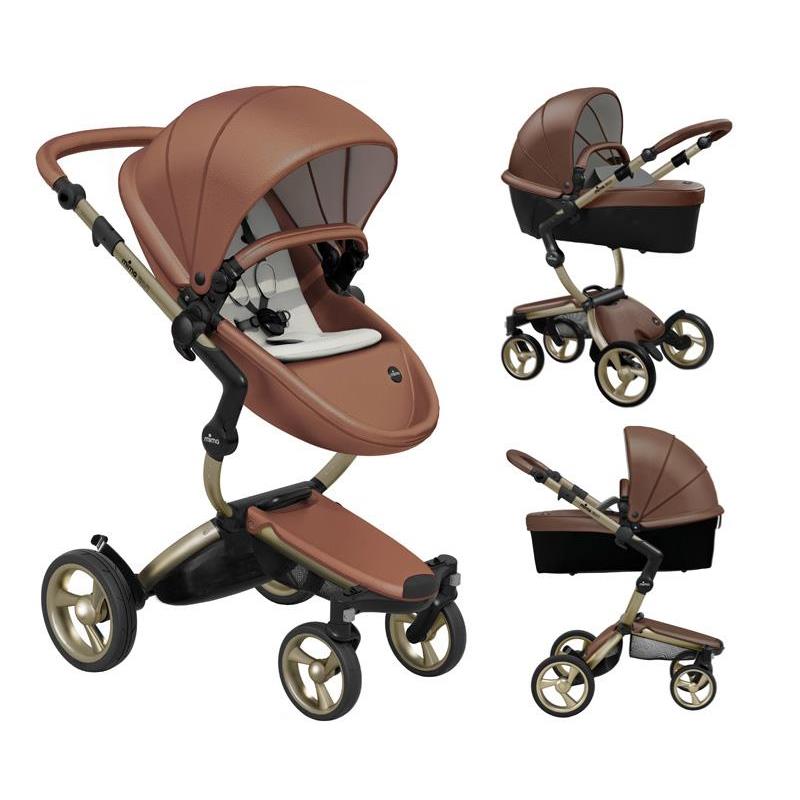 Mima - Xari 4G Complete Stroller, Gold Chassis/Camel Seat/Stone White Starter Pack