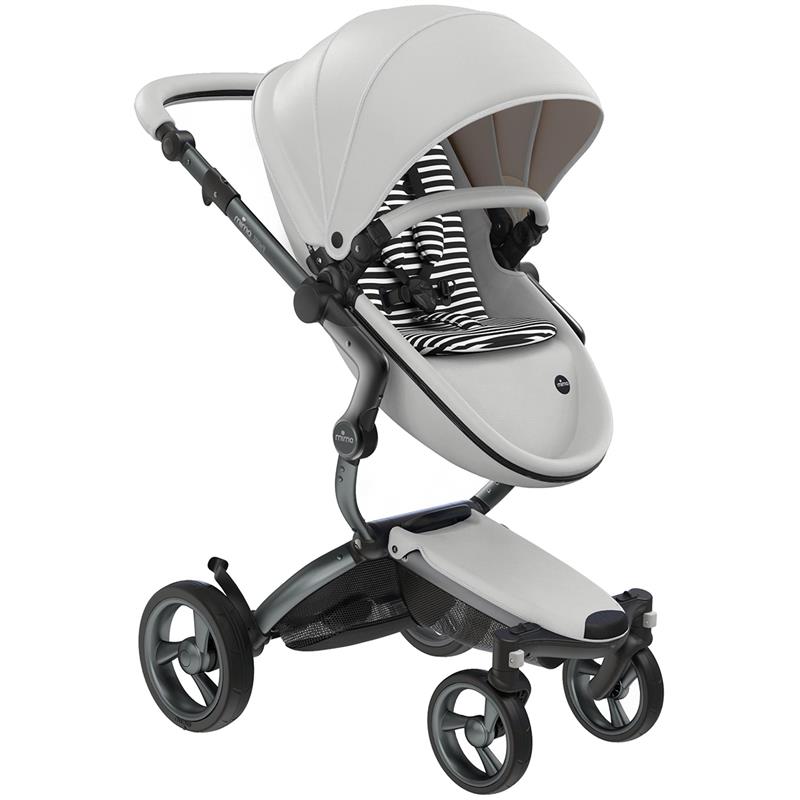 Mima - Xari 4G Complete Stroller, Graphite Grey Chassis/Argento Seat Box/Black & White Starter Pack
