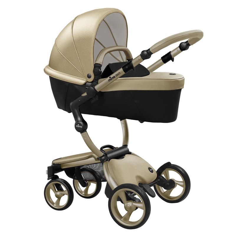 Mima - Xari 4G Complete Stroller, Gold Chassis/Gold Seat/Black& White Starter Pack
