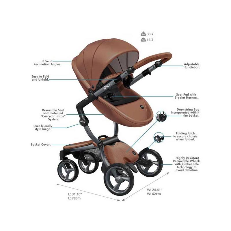 Mima - Xari 4G Complete Stroller, Black Chassis/Camel Seat Box/Black & White Starter Pack