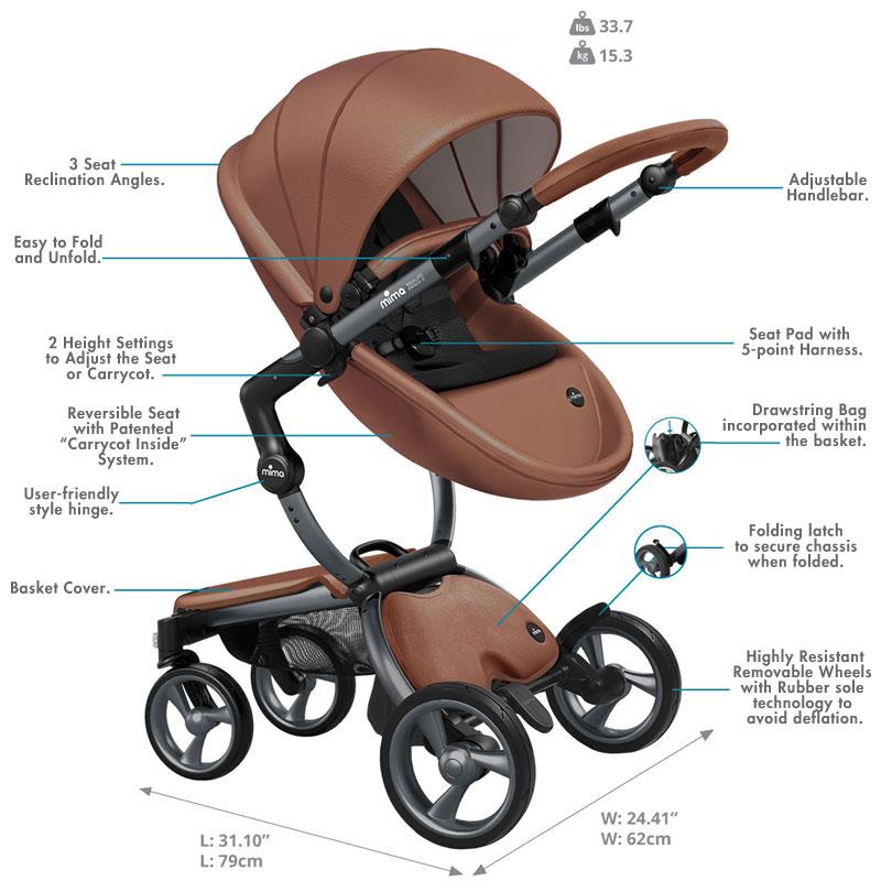 Mima - Xari 4G Complete Stroller, Gold Chassis/Camel Seat/Stone White Starter Pack
