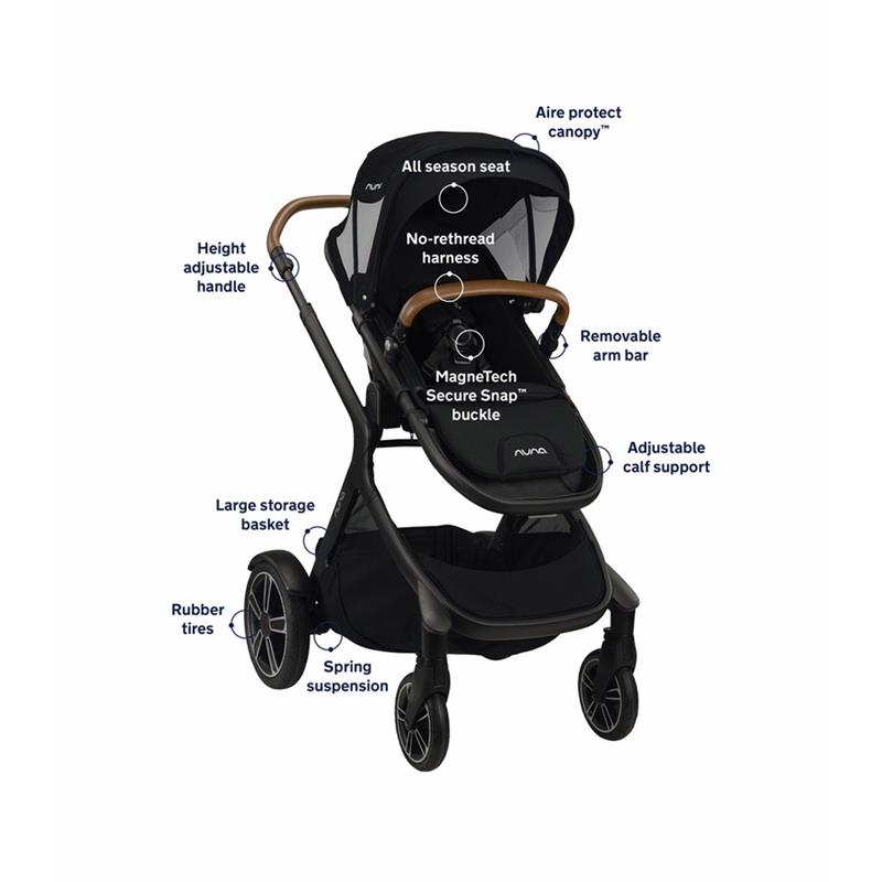 Nuna - DEMI Grow Stroller with Aire Protect Canopy + Classic Canopy, Caviar