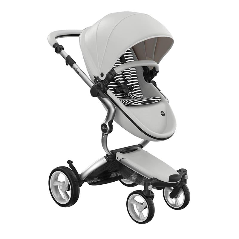 Mima - Xari 4G Complete Stroller, Aluminum Chassis/Snow-White Seat Box/Black & White Starter Pack