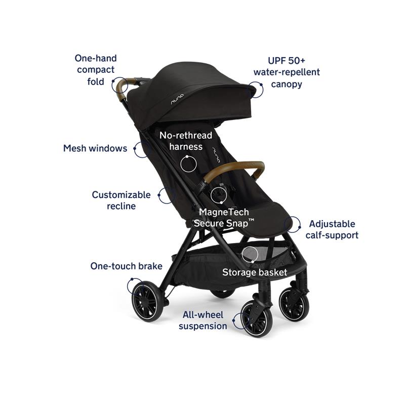Nuna - Trvl Stroller With Travel Bag, Caviar