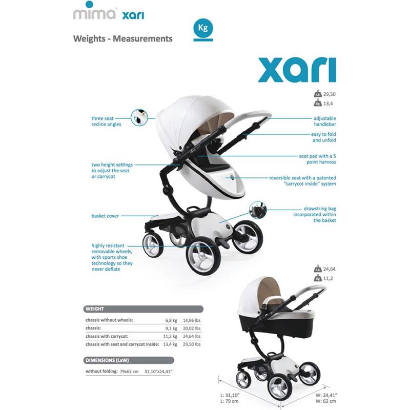 Mima - Xari 4G Complete Stroller, Graphite Grey Chassis/Argento Seat Box/Black & White Starter Pack