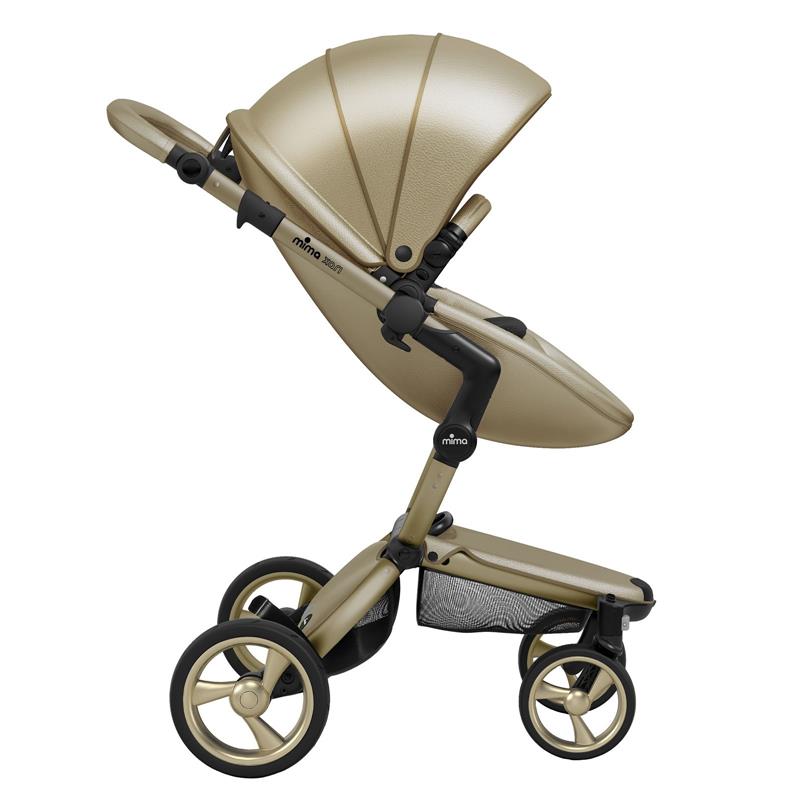 Mima - Xari 4G Complete Stroller, Gold Chassis/Gold Seat/Black& White Starter Pack