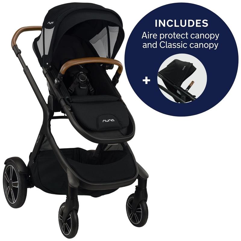 Nuna - DEMI Grow Stroller with Aire Protect Canopy + Classic Canopy, Caviar